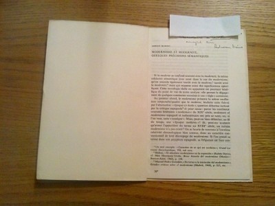 MODERNISM ET MODERNITATE, QUELQUES PRECISIONS SEMANTIQUES - A. Marino (autograf) foto