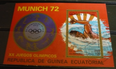 GUINEA ECUATORIALA 1972 &amp;ndash; OLIMPIADA MUNCHEN, colita stampilata, T10 foto