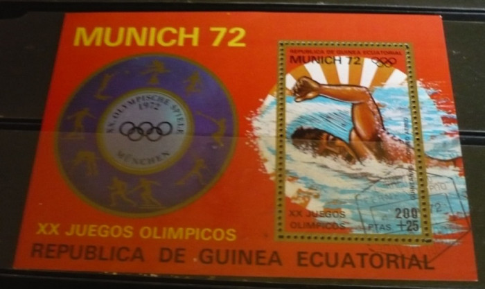 GUINEA ECUATORIALA 1972 &ndash; OLIMPIADA MUNCHEN, colita stampilata, T10