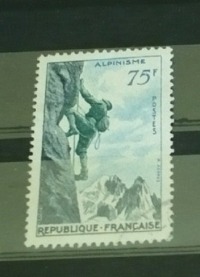 FRANTA 1956 &amp;ndash; ALPINISM, timbru stampilat, B29 foto