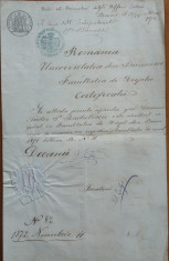 Certificat al Universitatii Bucuresti , 1872 , semnat de Decan si altii foto
