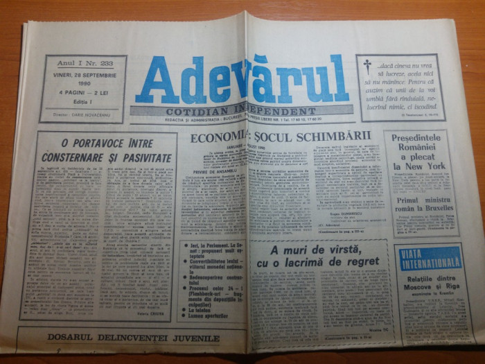 ziarul adevarul 28 septembrie 1990