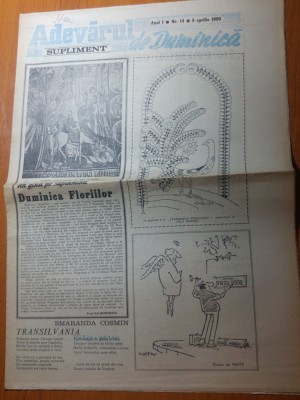 ziarul adevarul de duminica 8 aprilie 1990-art. despre duminica floriilor foto