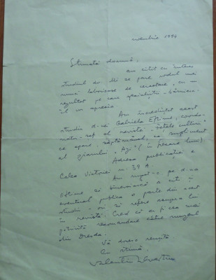 Scrisoare a lui Valentin Sivestru , 1964 foto