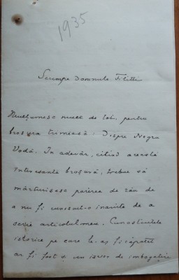 Scrisoare General Grigore Costandache catre I. C. Filitti si viceversa, 1935 foto