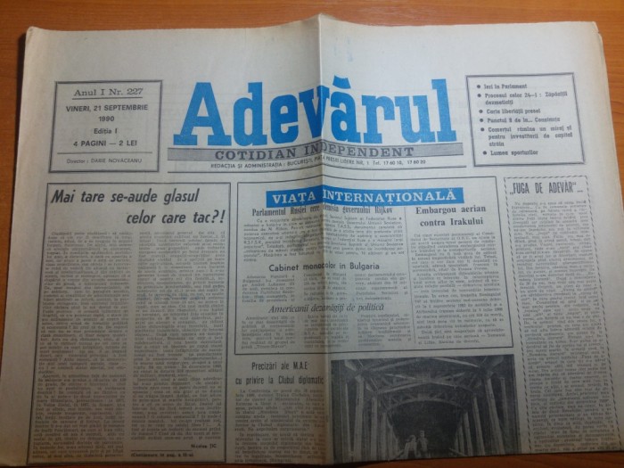 ziarul adevarul 21 septembrie 1990