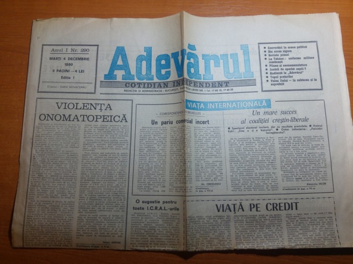 ziarul adevarul 4 decembrie 1990