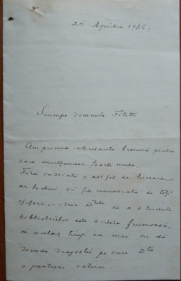 Scrisoare a Gen.Constandache catre I. C. Filitti , 1936 foto