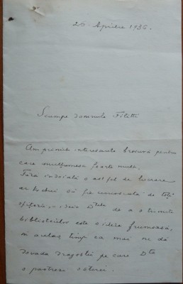 Scrisoare a Generalului Constandache catre I. C. Filitti, 1936 foto