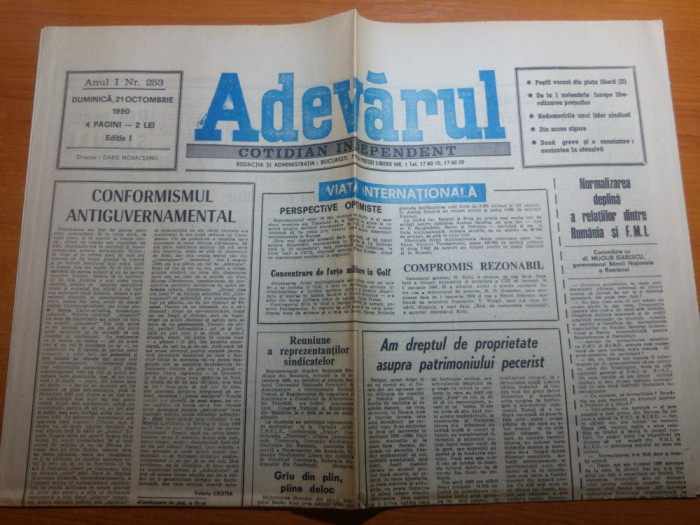 ziarul adevarul 21 octombrie 1990