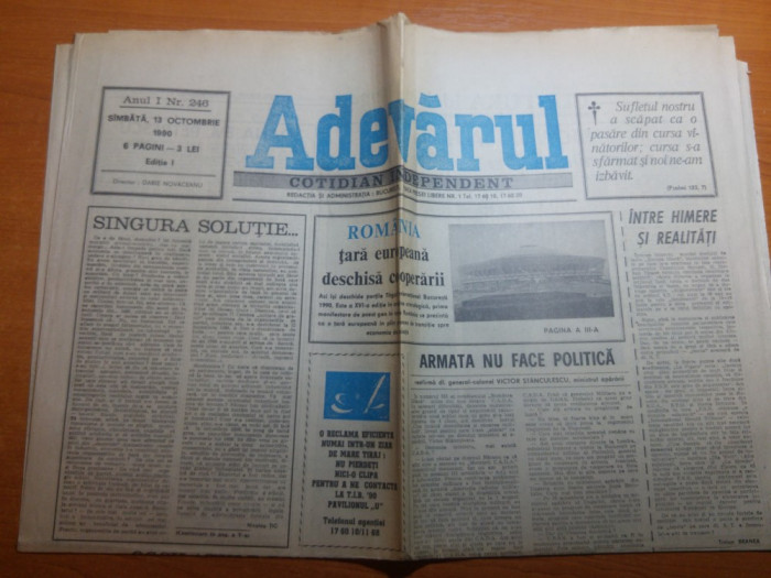 ziarul adevarul 13 octombrie 1990-art. armata nu face politica