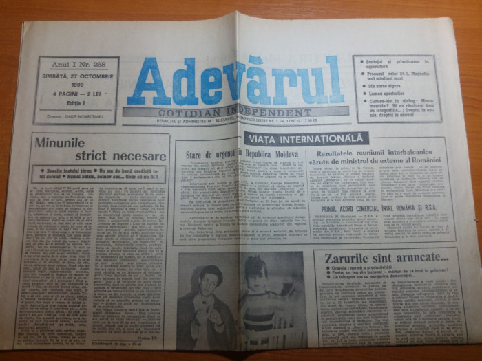 ziarul adevarul 27octombrie 1990-stare de urgenta in republica moldova