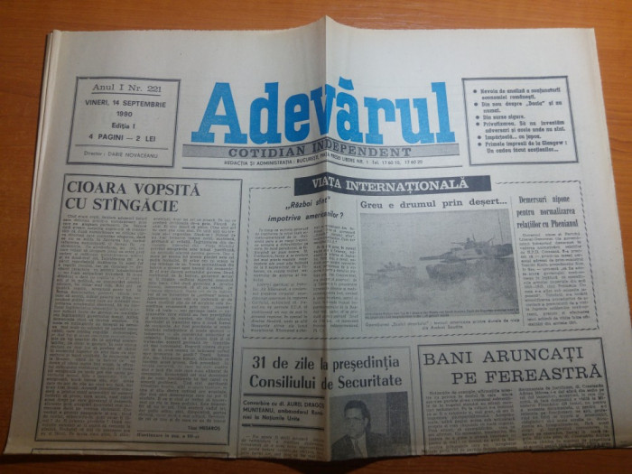 ziarul adevarul 14 septembrie 1990