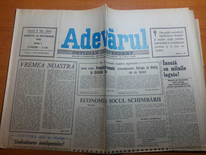 ziarul adevarul 29 septembrie 1990