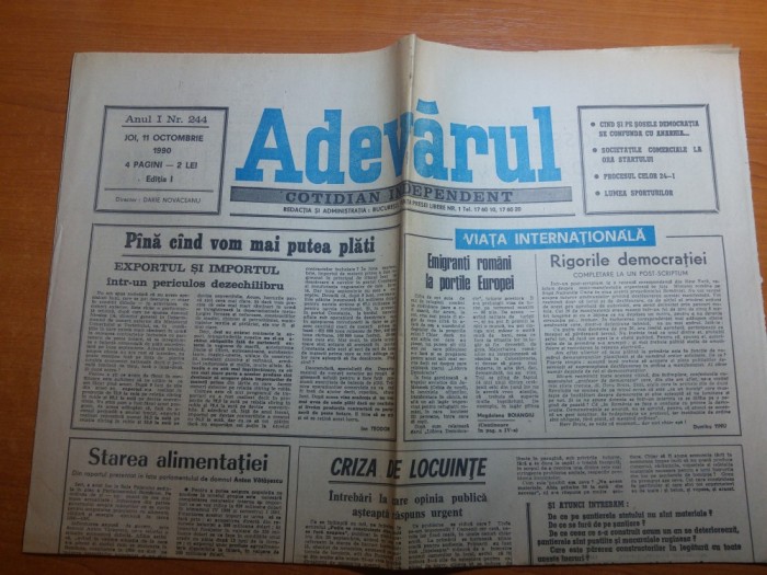 ziarul adevarul 11 octombrie 1990-art. emigranti romani la portile europei