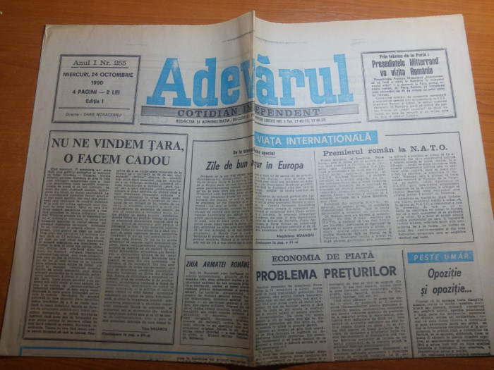 ziarul adevarul 24 octombrie 1990- art. &quot;nu ne vindem tara,o facem cadou &quot;