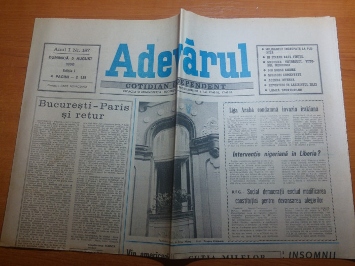 ziarul adevarul 5 august 1990