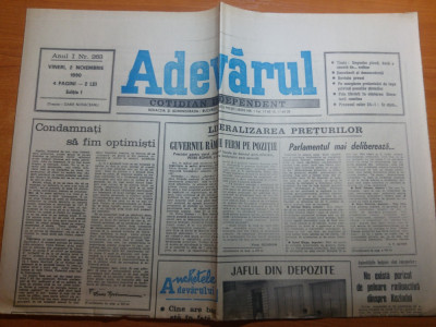 ziarul adevarul 2 noiembrie 1990-liberalizarea preturilor foto