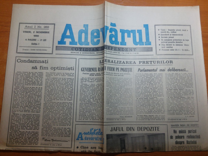 ziarul adevarul 2 noiembrie 1990-liberalizarea preturilor