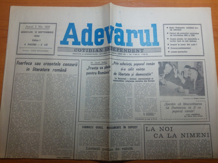 ziarul adevarul 12 septembrie 1990