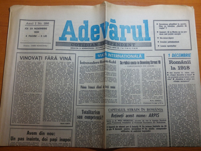 ziarul adevarul 29 noiembrie 1990