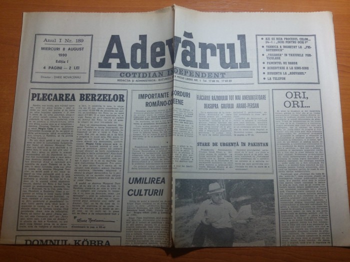 ziarul adevarul 8 august 1990-articolul despre razboiul din golf