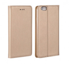 Husa Samsung Galaxy J3 2016 Flip Case Slim Inchidere Magnetica Gold foto