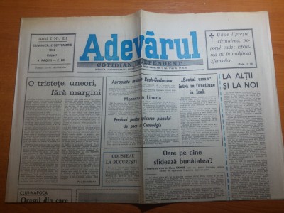 ziarul adevarul 2 septembrie 1990-articol despre orasul cluj -napoca foto