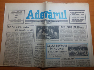 ziarul adevarul 7 septembrie 1990- articolul -delta dunarii in agonie foto