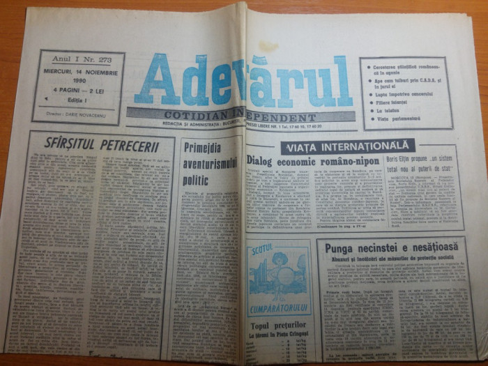 ziarul adevarul 14 noiembrie 1990- lisata preturilor marite
