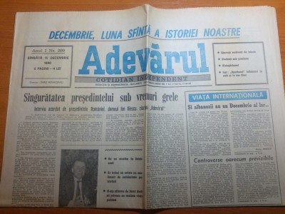 ziarul adevarul 15 decembrie 1990-interviu cu presedintele romaniei ion iliescu foto
