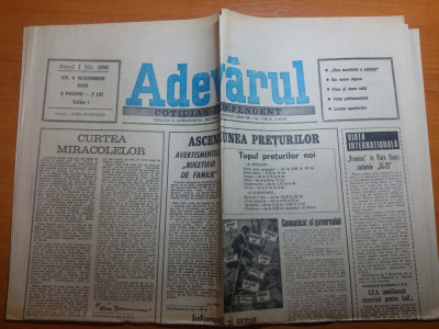 ziarul adevarul 8 noiembrie 1990-acecensiunea preturilor,topul preturilor noi foto