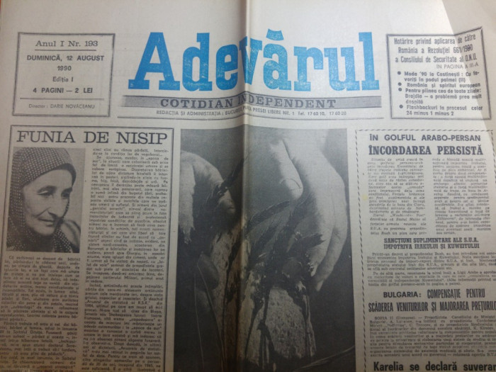 ziarul adevarul 12 august 1990