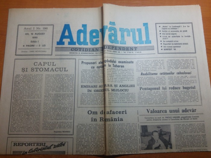 ziarul adevarul 16 august 1990