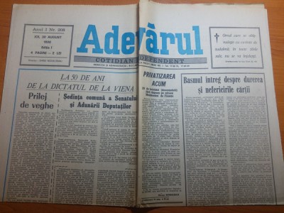 ziarul adevarul 30 august 1990- 50 de ani da la dictatul de la viena foto
