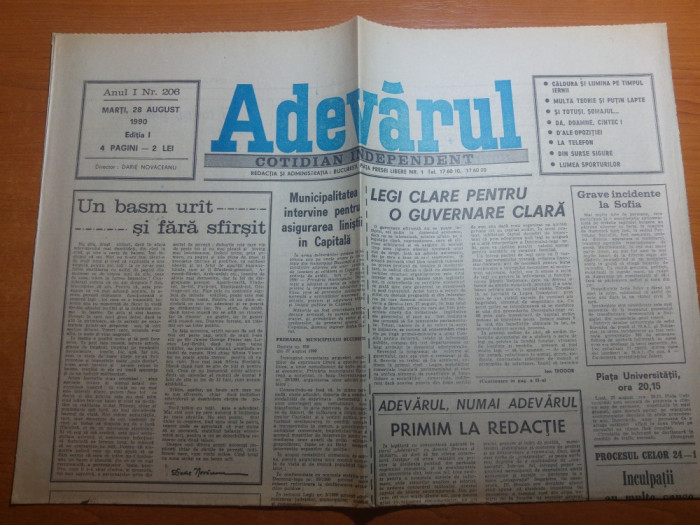 ziarul adevarul 28 august 1990-art. piata universitatii in aprecierea partidelor