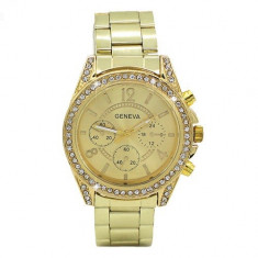 Ceas dama auriu gold GENEVA cristale curea metalica