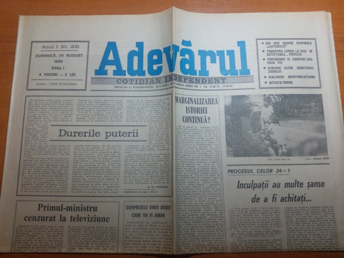 ziarul adevarul 26 august 1990-petre roman cenzurat la televiziune