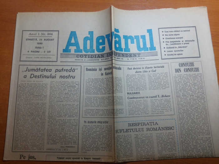 ziarul adevarul 25 august 1990