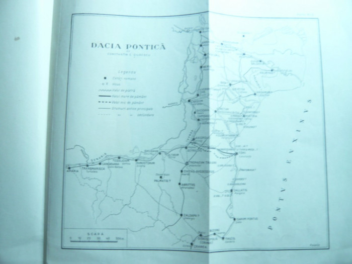 Harta- Schita - Dacia Pontica de Ctin Giurescu , inc.sec.XX , 25x25 cm