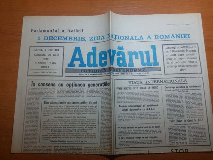 ziarul adevarul 29 iulie 1990-interviu cu primarul bucurestiului,stefan ciurel