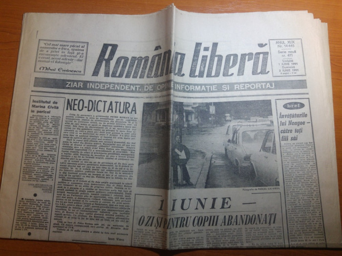 ziarul romania libera 1-2 iunie 1991-art. &quot;1 iunie -o zi pt copiii abandonati &quot;