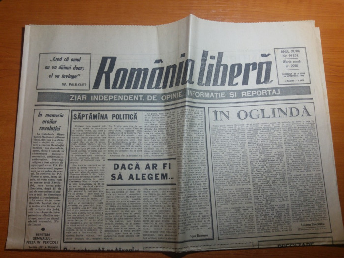 ziarul romania libera 24 septembrie 1990-slujba de pomenire a eroilor