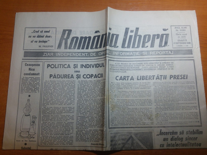 ziarul romania libera 22 septembrie 1990 - 9 luni de la revolutie