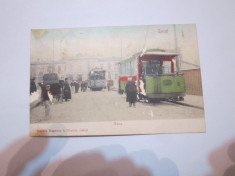 cp galati anul 1908 gara cu doua tramvaie din epoca cu mici defecte scrisa foto