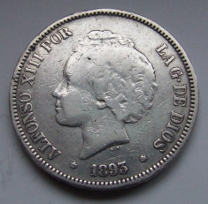 5 Pesetas 1893 PG-L - Spania - Alfonso XIII - Argint - 25 gr. - 900/1000 foto