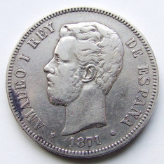 5 Pesetas 1871 (74) DE-M - Spania - Alfonso XII - Argint - 25 gr. - 900/1000 foto
