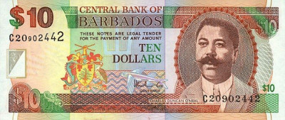 BARBADOS █ bancnota █ 10 Dollars █ 1999 █ P-56 █ UNC █ necirculata foto