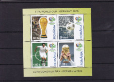 ROMANIA 2006 , LP 1727 a , CAMPIONATUL MONDIAL DE FOTBAL GERMANIA BLOC DE 4 MNH foto