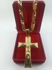 Lant Barbati pandant cruce dublu placat aur 24k Cod produs: 1610LB01 foto